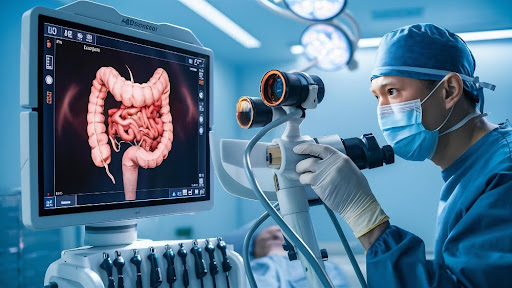 Medico realizando colonoscopia